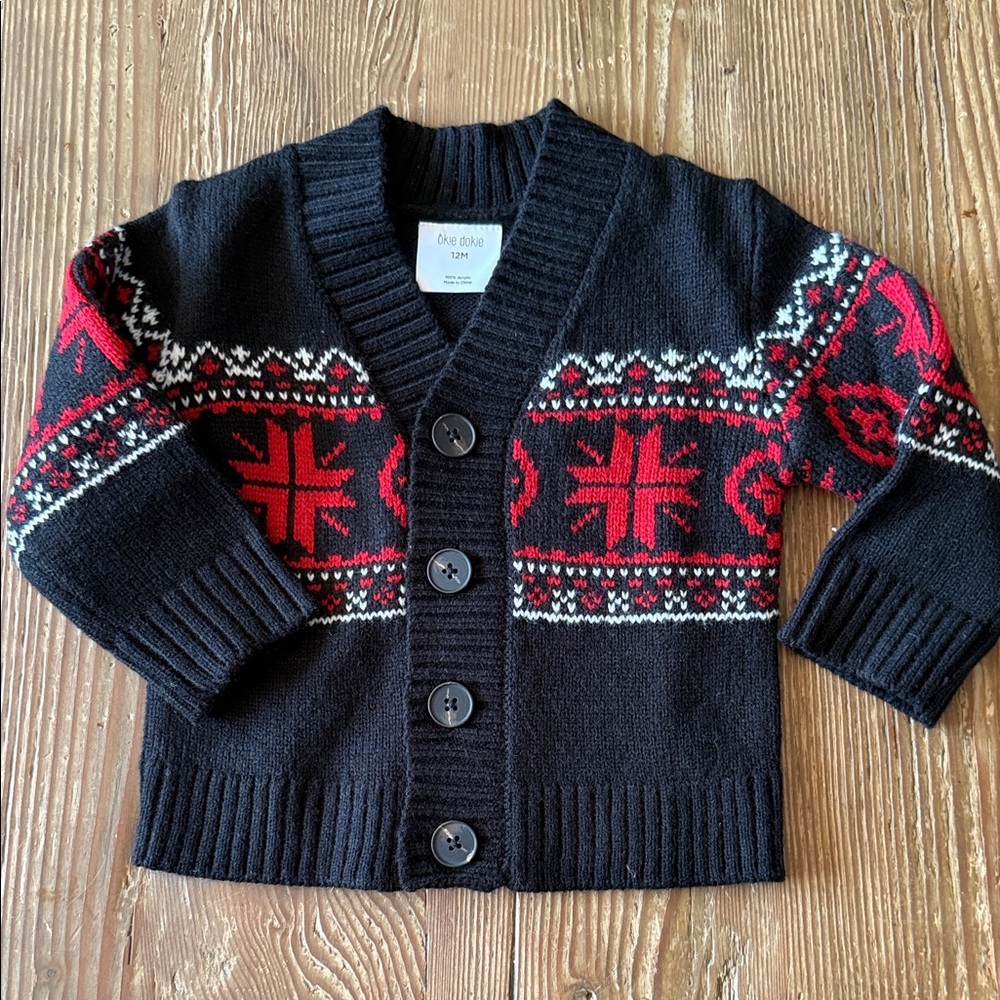 Okie Dokie Fair Isle Nordic Pattern Kids Sweater - Black and Red